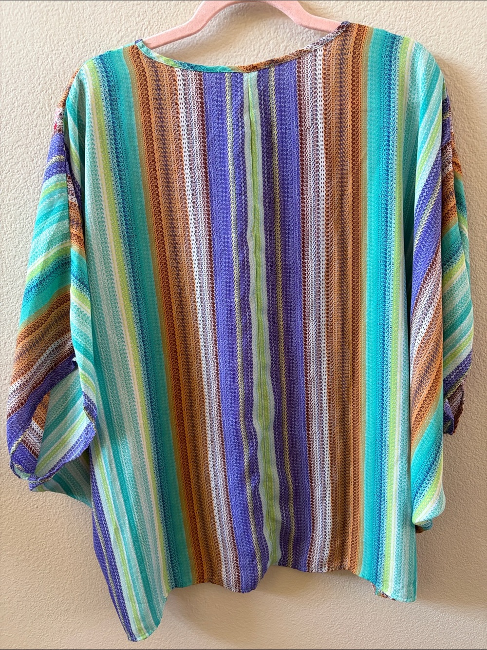 Savanna Jane Teal Multicolor Striped Embroidered V-Neck Tunic - Picture 7 of 8